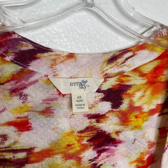 Terra & Sky Womens Top Size 0X 3/4 Sleeve Lightweight Multicolored V-Neck Blouse - Picture 3 of 16